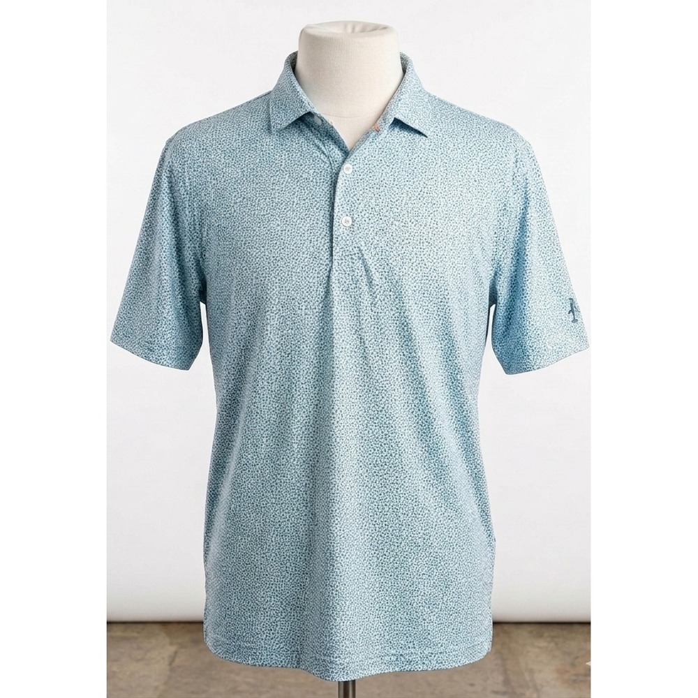 Johnnie-O Performance Polo Shirt Blue Dot Print Golf Clubhouse Men's Medium